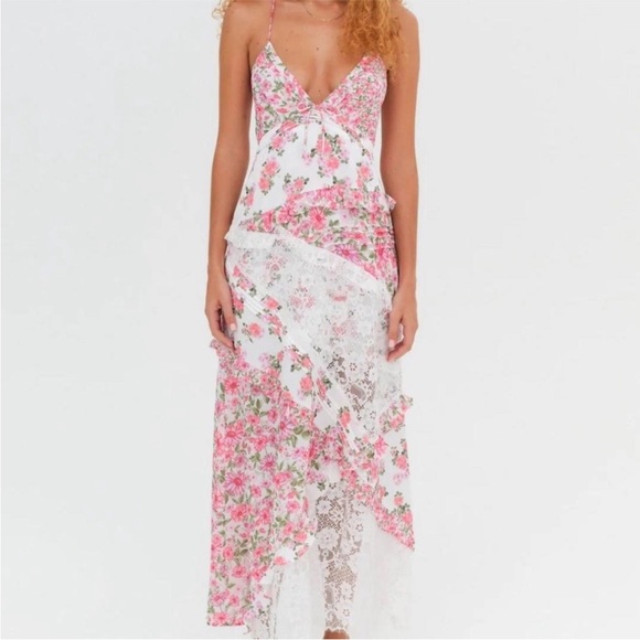 For Love And Lemons Dresses & Skirts - For Love & Lemons Pink and White Floral Lace Maxi Dress